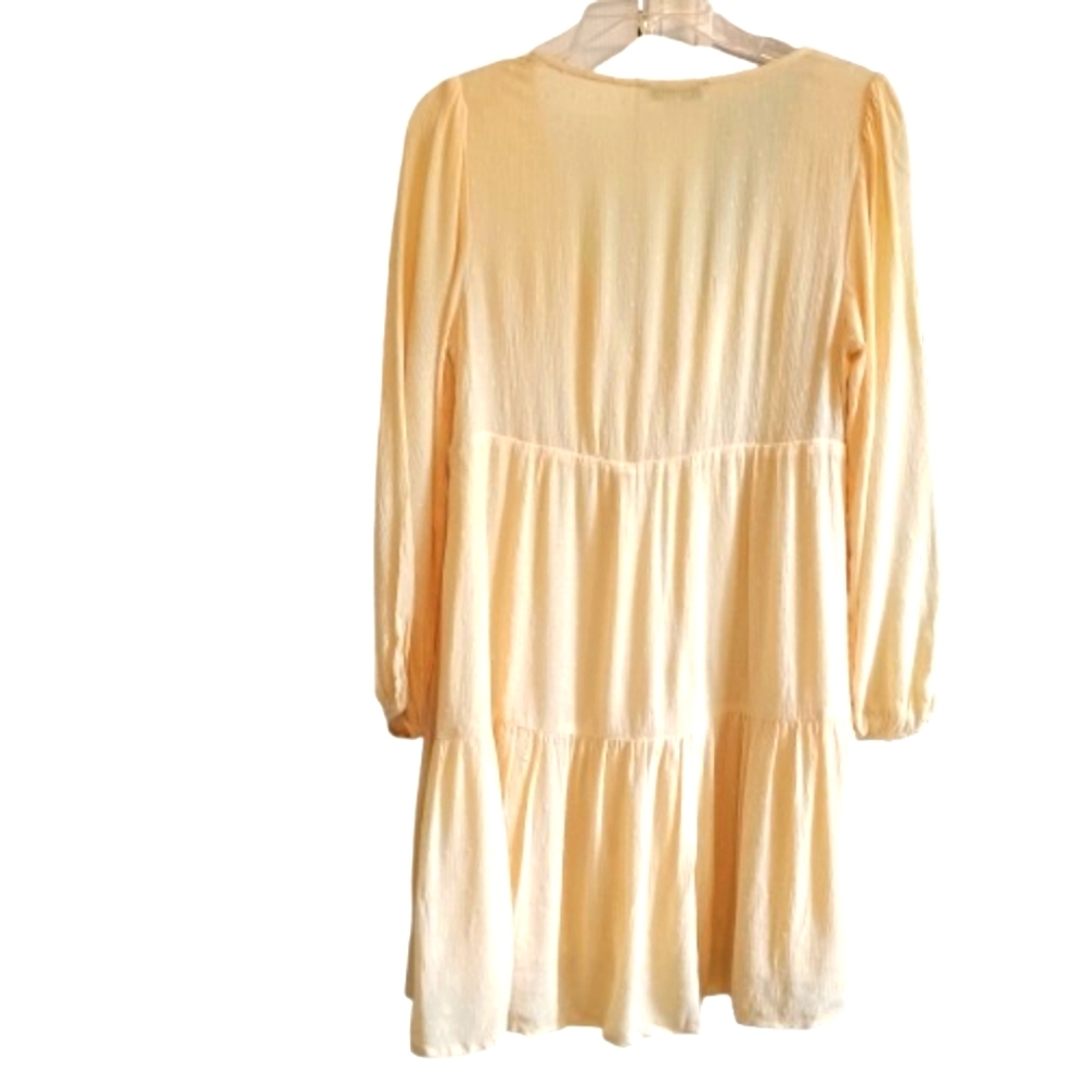 American Eagle Butter Yellow Gauze Mini‎ Dress Small Tiered Lined Boho... - Picture 3 of 11